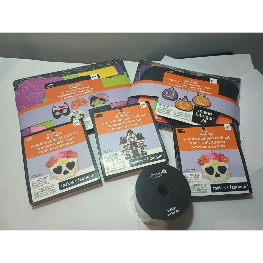 Halloween Craft Lot Creatology Felt Mask Jack-o-Lantern Ornament Kit Wood Ribbon